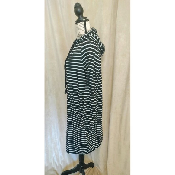 EUC! Shein Women's Black White Stripe Hooded Long Sleeve Pullover Dress.Size XL - Picture 4 of 7